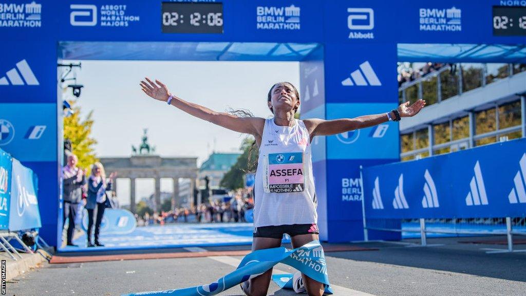 Tigist Assefa after winning the Berlin marathon