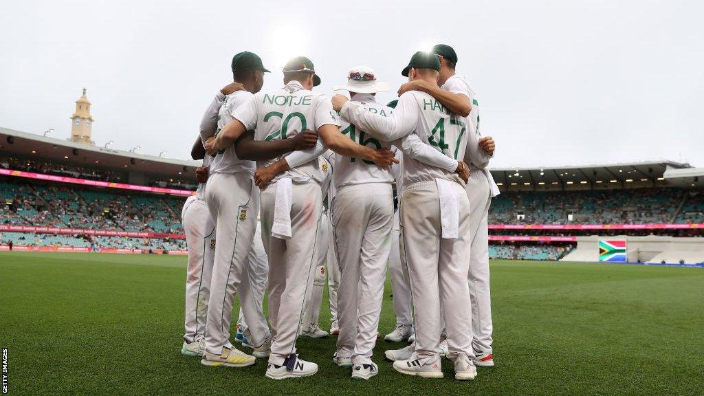 South Africa Test team huddle