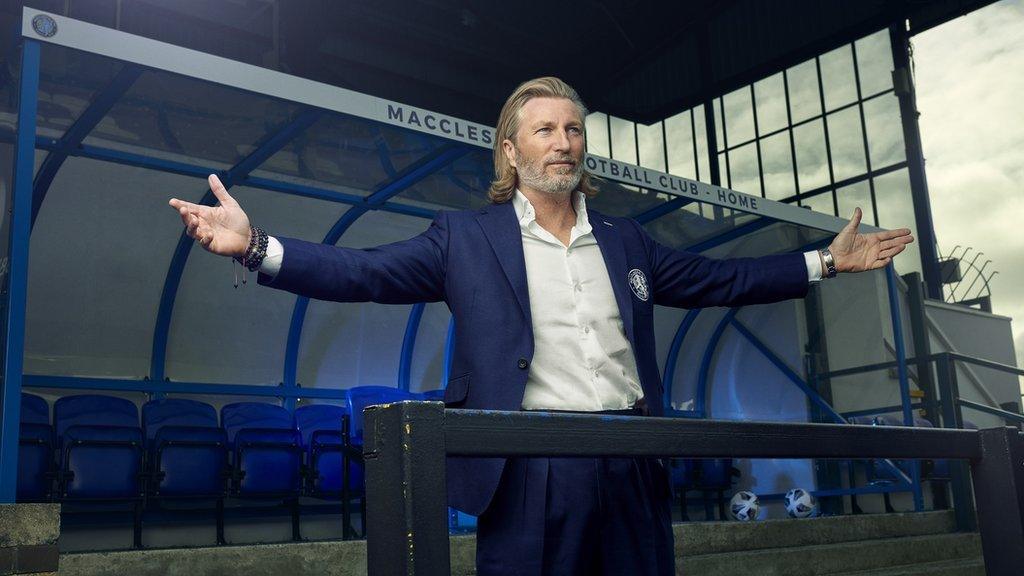 Robbie Savage in Macclesfield FC dugout.