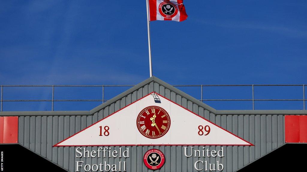 General view of the club and flag above Bramall Lane