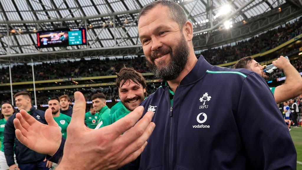 Andy Farrell celebrates Ireland's win over France