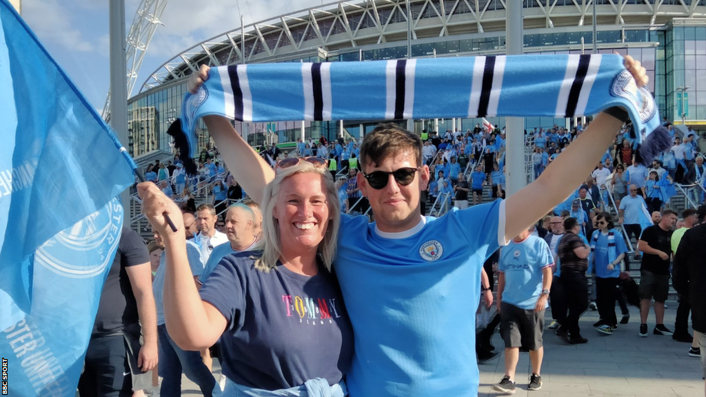 Ben Richardson outside Wembley with his wife Katie after Manchester City's FA Cup win over Manchester United