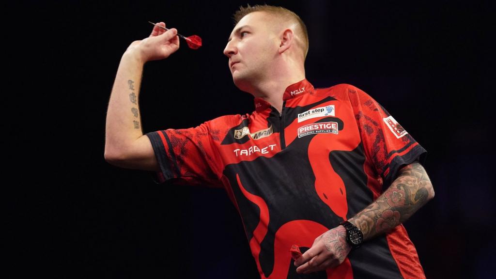 Nathan Aspinall during the Premier League Darts event in Newcastle