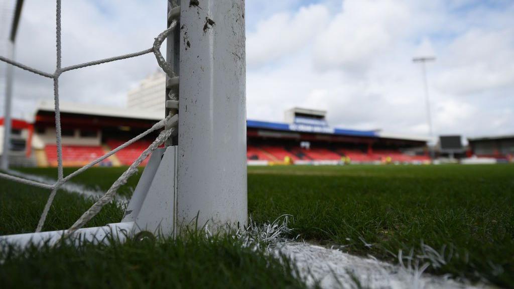 Football goal post and net general view