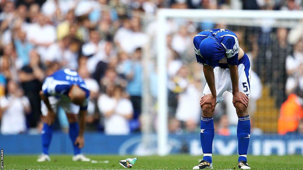 Roger Johnson of Birmingham City bows his head after Birmingham were relegated from the Premier League