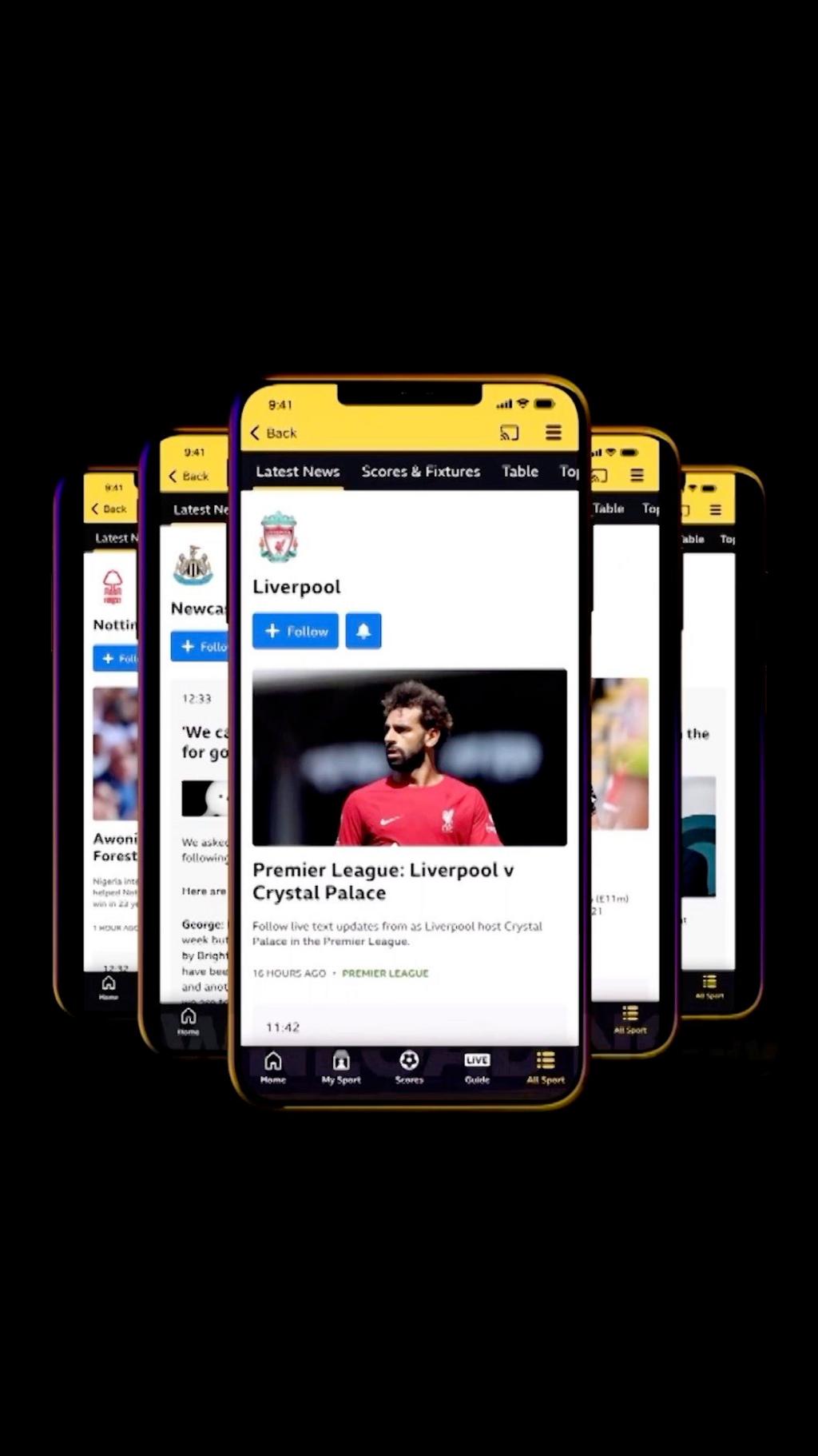 A mobile phone screen showing the BBC Sport app