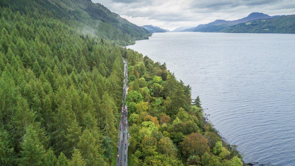 Aerial image of runners