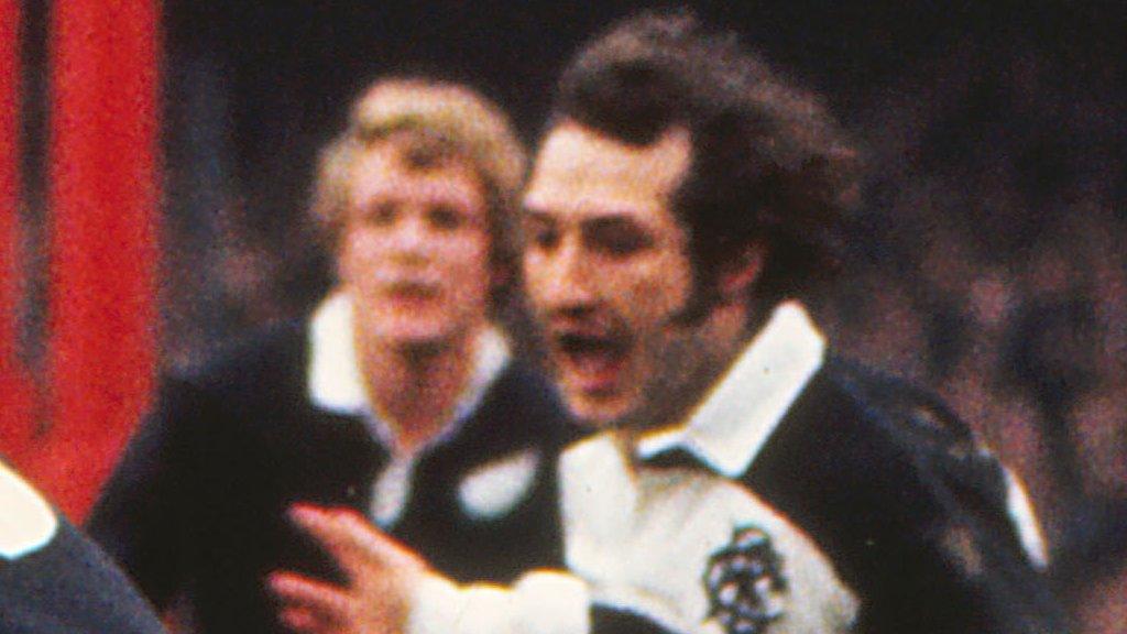 Gareth Edwards celebrates while helping Barbarians beat New Zealand in 1973 in Cardiff