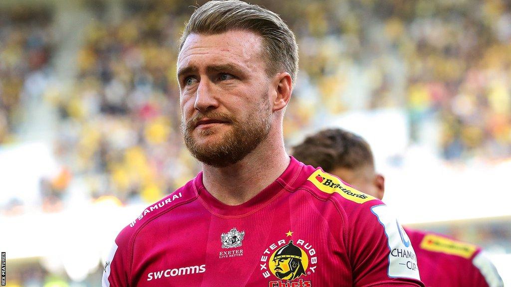 A disappointed Stuart Hogg leaves the field after Exeter's European Champions Cup semi-final loss at La Rochelle