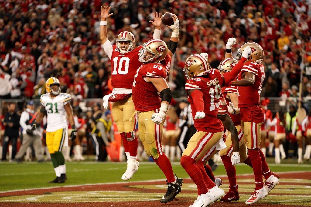 The San Francisco 49ers celebrate when making the Super Bowl