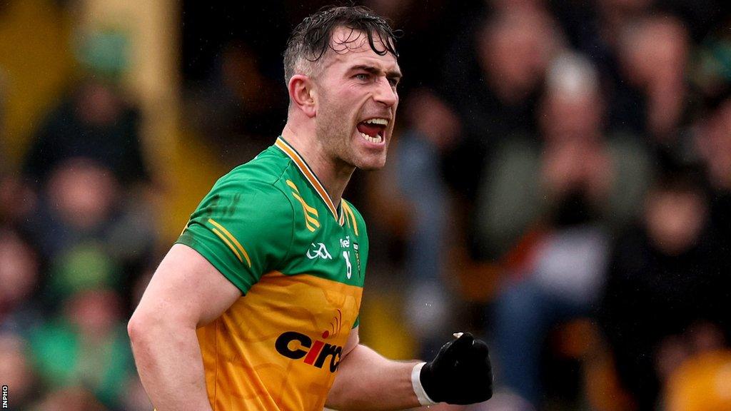 Patrick McBrearty celebrates after scoring a goal against Cork in late January