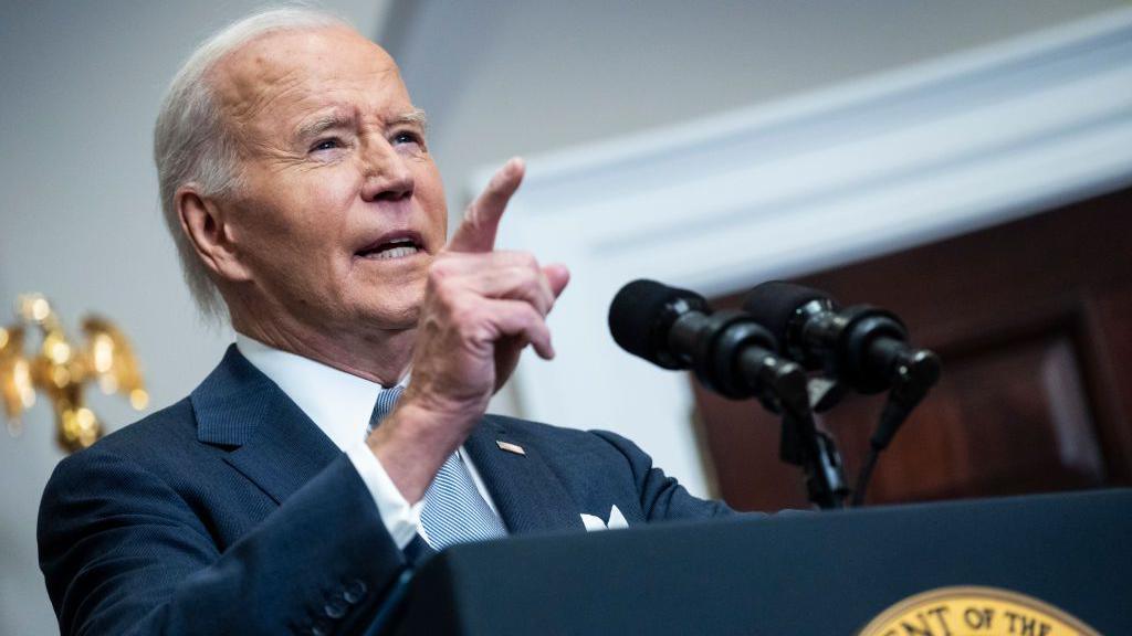 US president Joe Biden speaking at a press conference