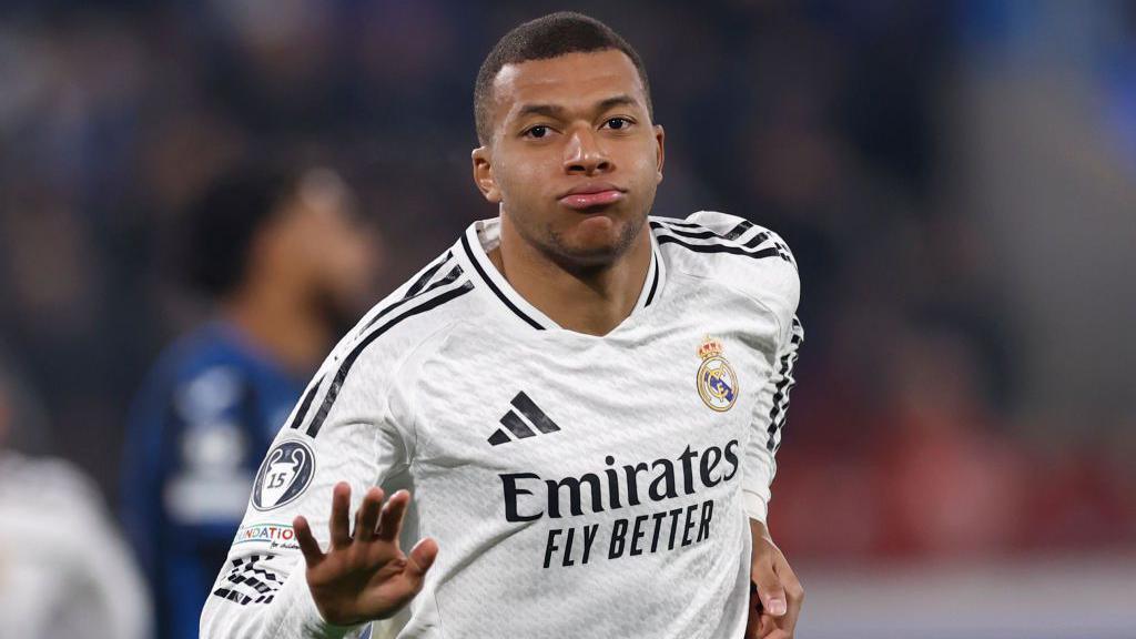 Kylian Mbappé playing for Real Madrid against Atalanta BC