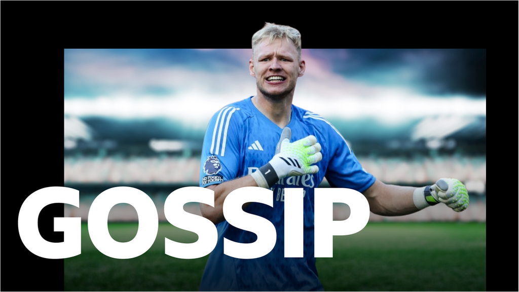 Aaron Ramsdale in front of the gossip logo