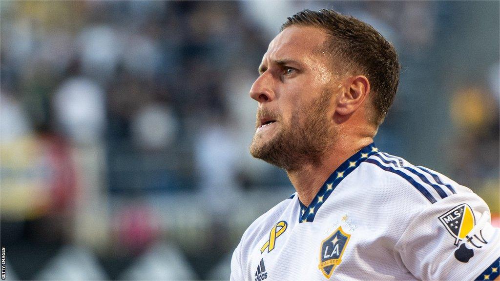 Billy Sharp celebrates a goal for LA Galaxy