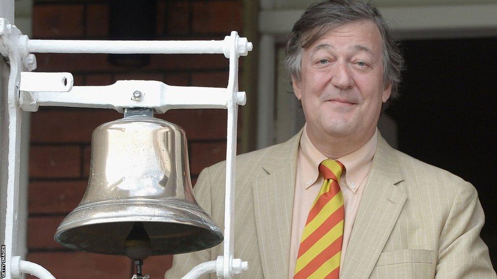 Stephen Fry ringing the bell at Lord's in 2014