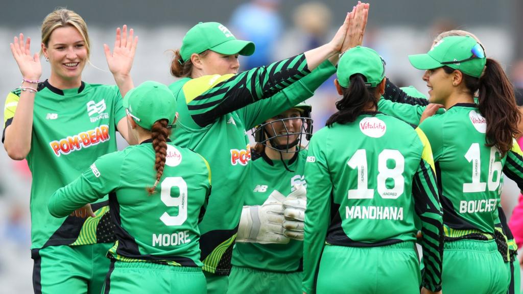 Southern Brave players celebrate a wicket