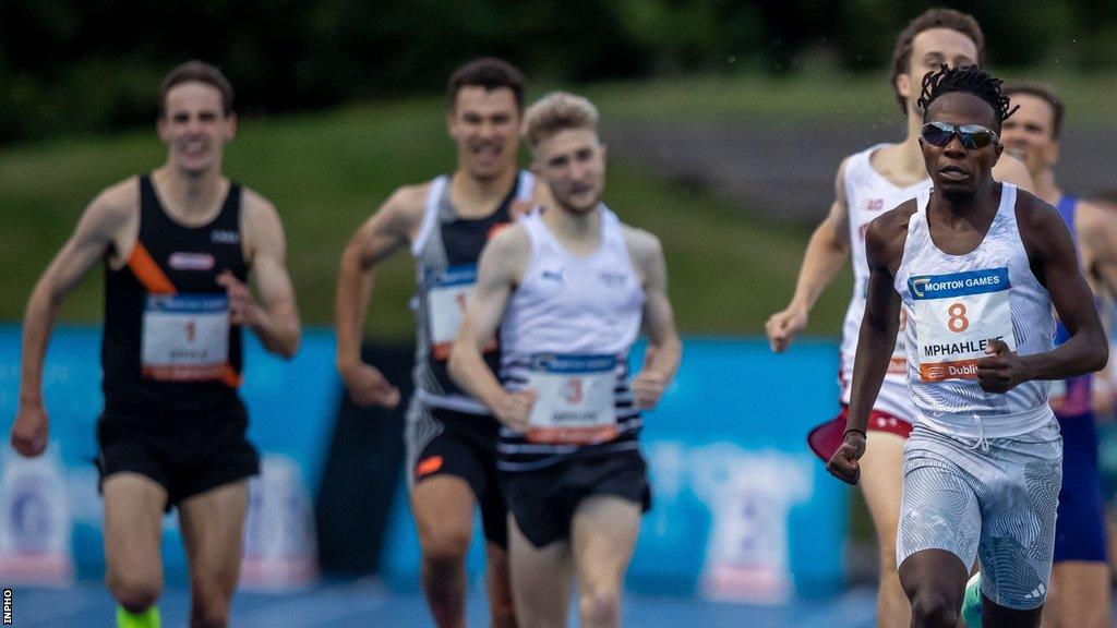 Nick Griggs (third from left) took third in the Morton Mile won by South Africa's Ryan Mphahlele