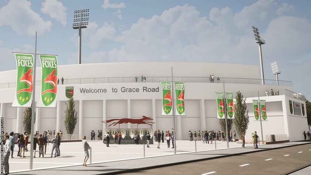 Artist impression of redeveloped cricket stadium from the outside