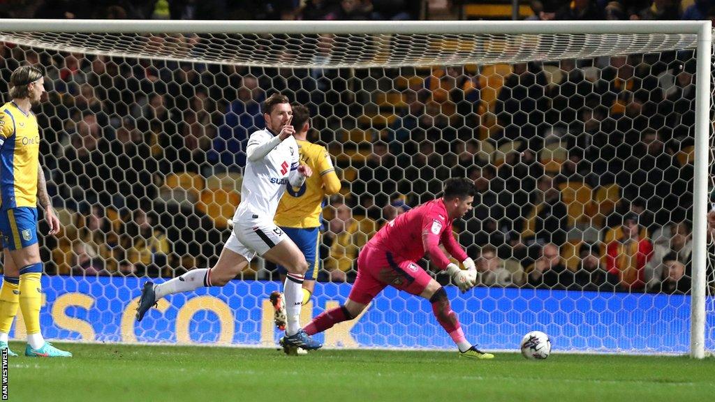 MK Dons' Alex Gilbey celebrates his goal against MK Dons