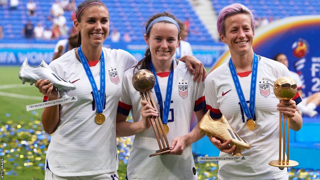 Alex Morgan, Rose Lavelle and Megan Rapinoe