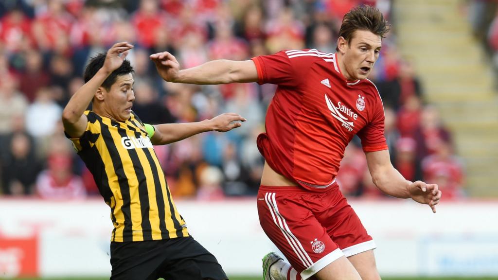 Ash Taylor playing for Aberdeen against Kairat Almaty