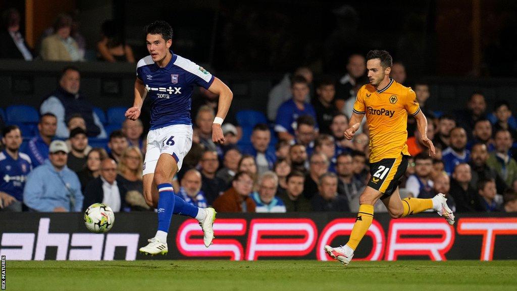 Elkan Baggott playing for Ipswich Town