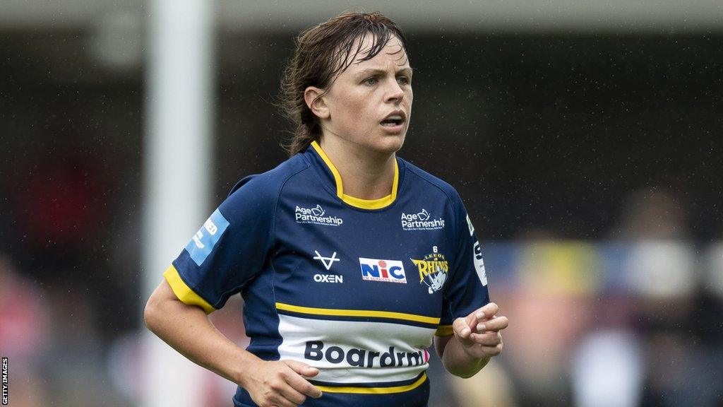 Hanna Butcher playing in the Women's Rugby Super League for Leeds at home to Warrington