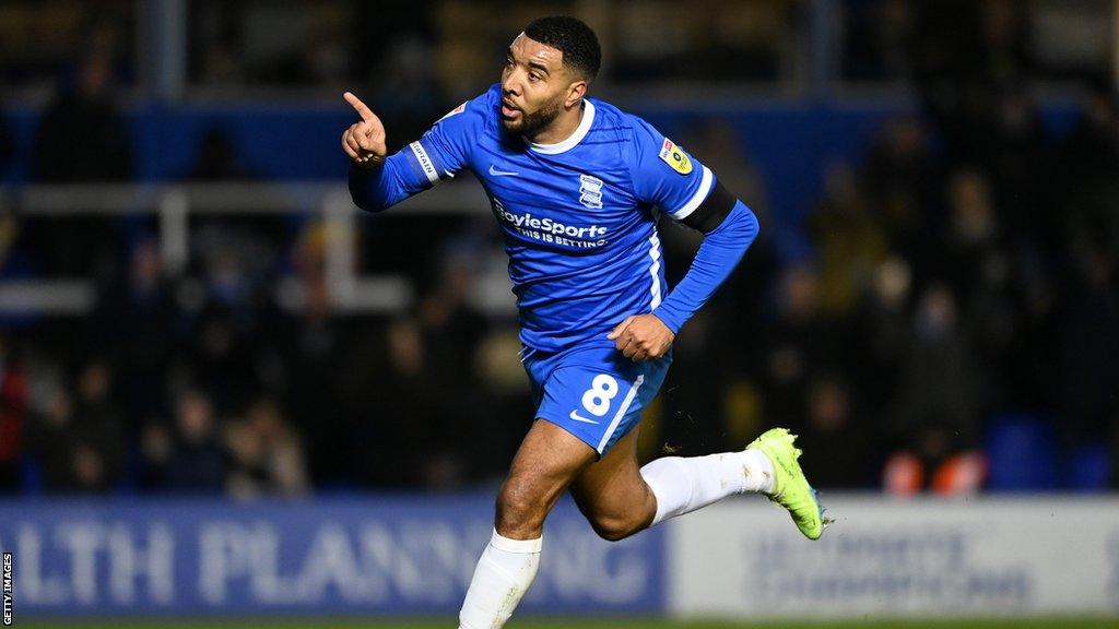 Troy Deeney celebrates scoring for Birmingham against Reading last December