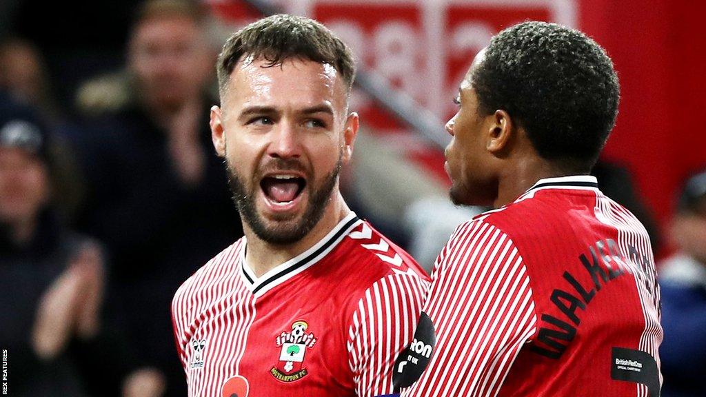 Adam Armstrong celebrates scoring Southampton's winner against West Bromwich Albion