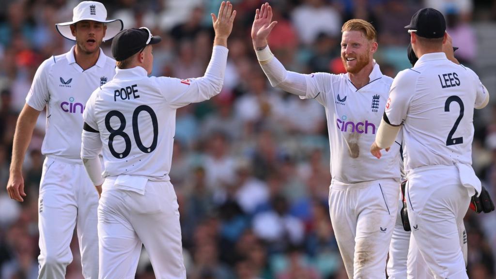 England players celebrate a wicket