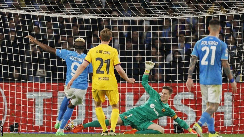 Victor Osimhen scores against Barcelona