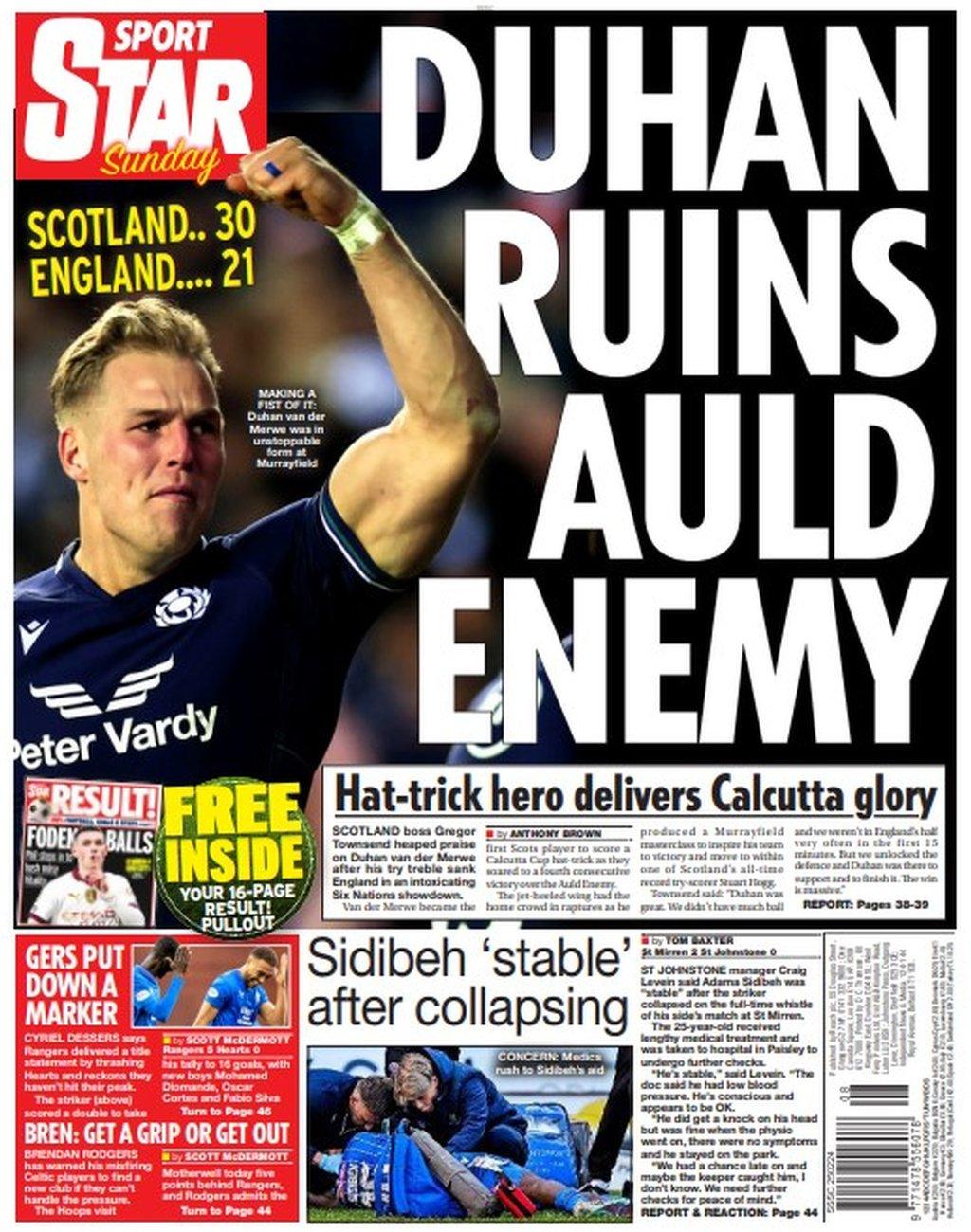 The back page of the Scottish Star on Sunday on 250224