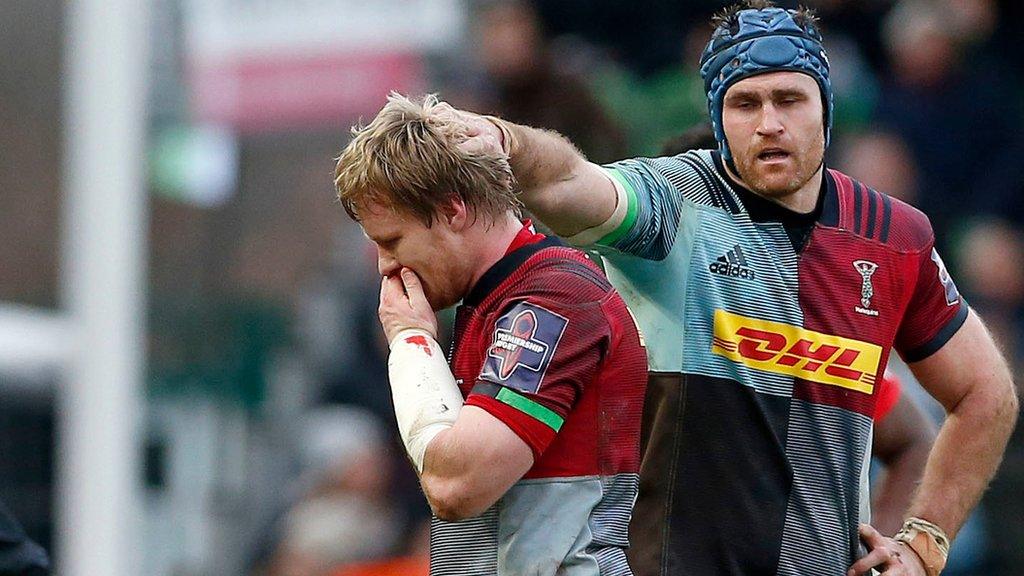 Quins forward Renaldo Bothma was shown a red card by referee Wayne Barnes in the 28th minute against Saracens at The Stoop