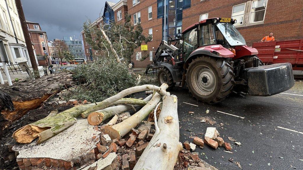 Debris in the road in Mount Street