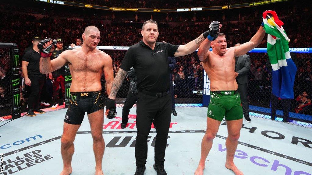 Dricus du Plessis is crowned winner of his middleweight UFC title fight with Sean Strickland