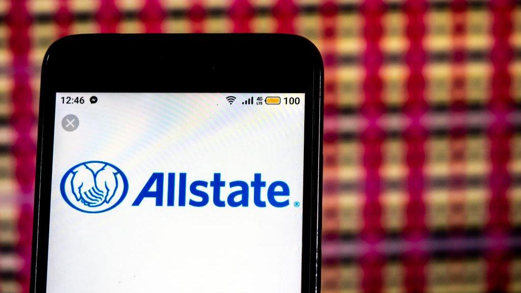 An Allstate corporate logo is displayed on a smartphone screen