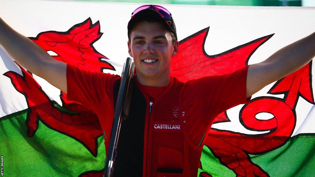 Ben Llewellin with Welsh flag