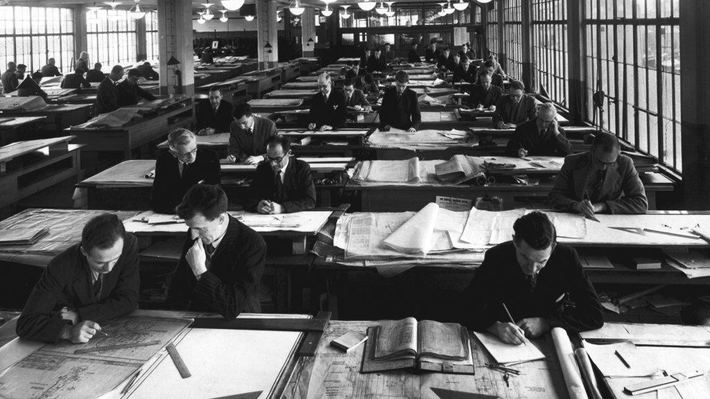 Early days draughtsmen at work in SPX Flow's Glasgow facility