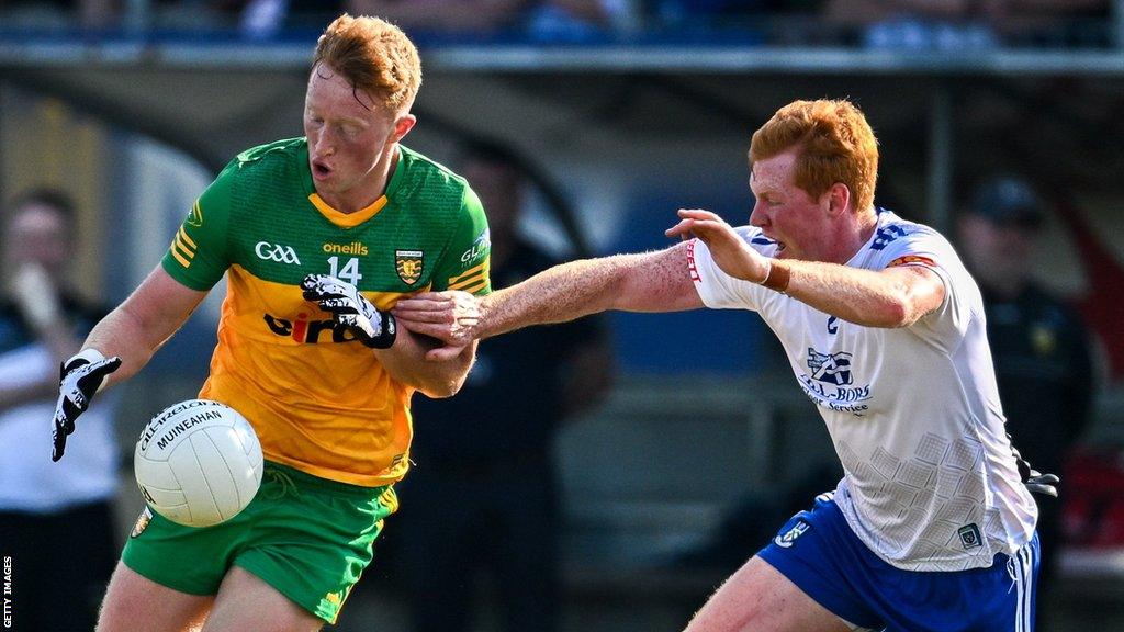 Donegal forward Oisin Gallen in action against Monaghan in the All-Ireland round-robin series