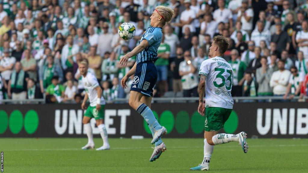 Lucas Bergvall in action for Djurgarden