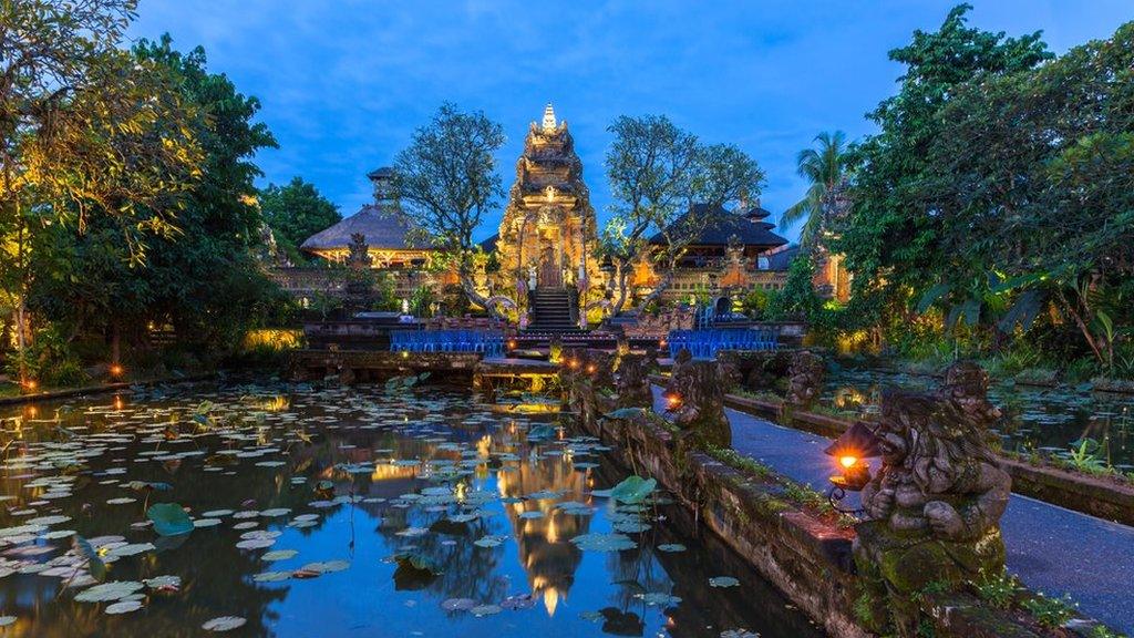 Pura Saraswati Temple at dusk, Bali