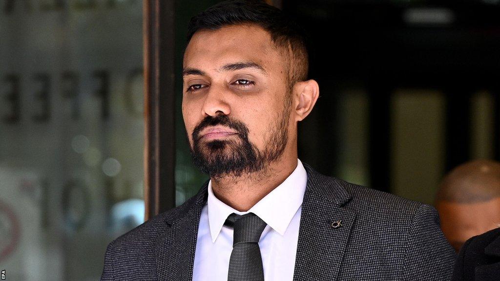 Sri Lankan international cricketer Danushka Gunathilaka leaves during a break in proceedings at the Downing Centre Local Court in Sydney, Australia, 21 September 2023.