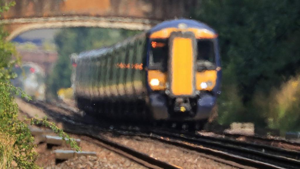 Train photographed through heat haze