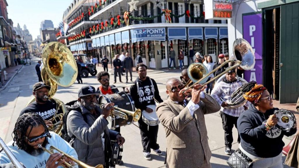 A band plays on Bourbon Street