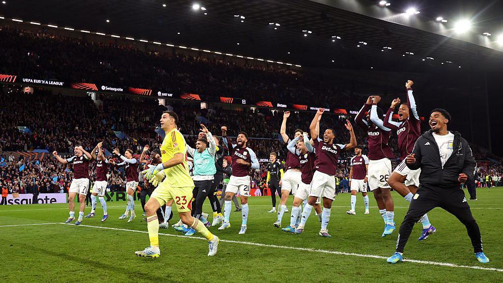 Players of Aston Villa celebrate
