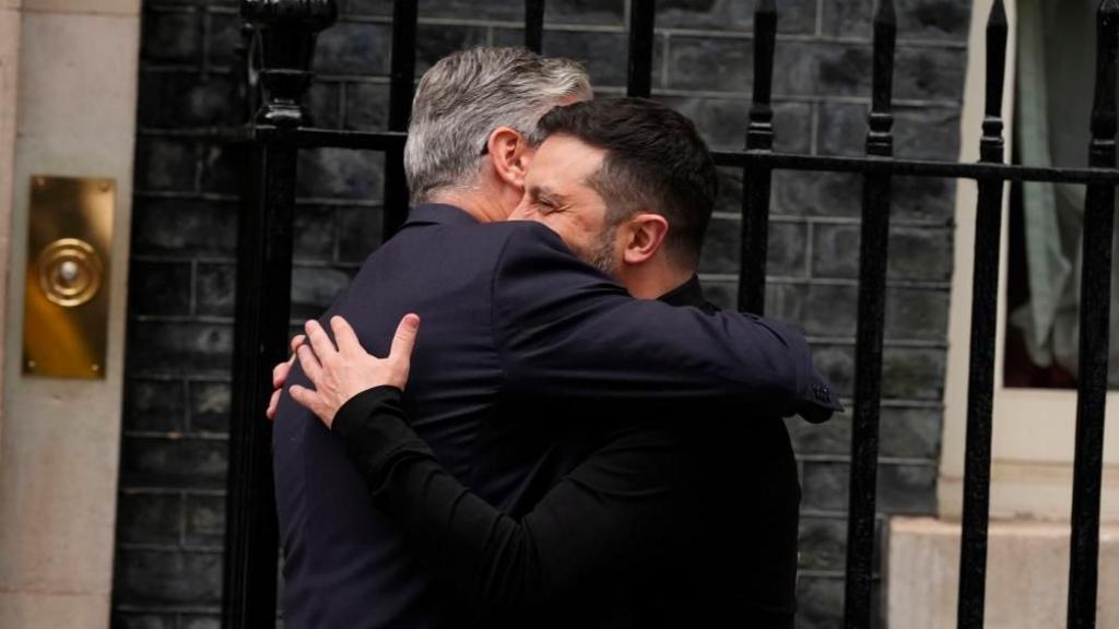 Prime Minister Sir Keir Starmer welcomes Ukrainian President Volodymyr Zelensky to number 10 Downing Street, ahead of a meetin