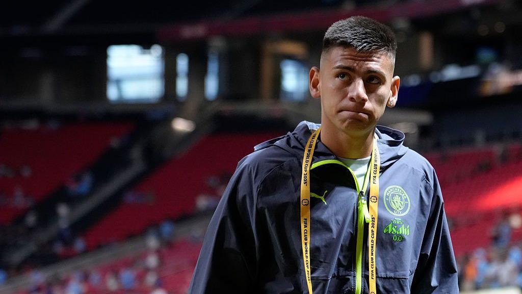 Claudio Echeverri wearing a Manchester City tracksuit during the Club World Cup