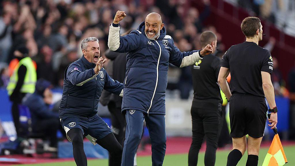 West Ham United manager Nuno Espirito Santo celebrates at the full-time whistle