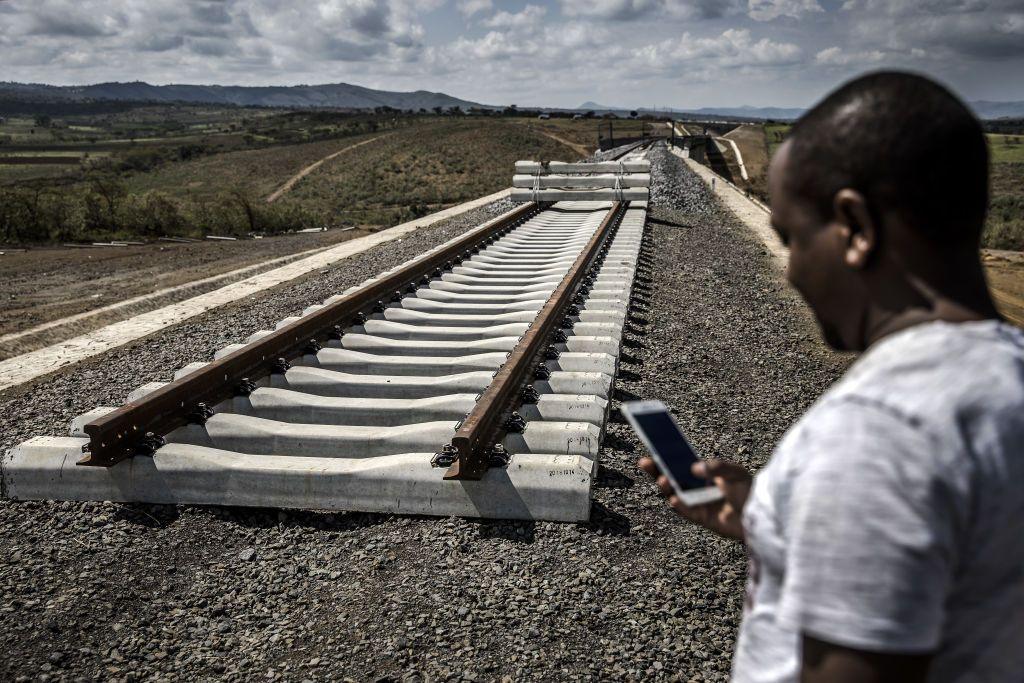 Incomplete rail tracks for the Standard Gauge Railway (SGR) line lay on the ground in Kenya - May 2019